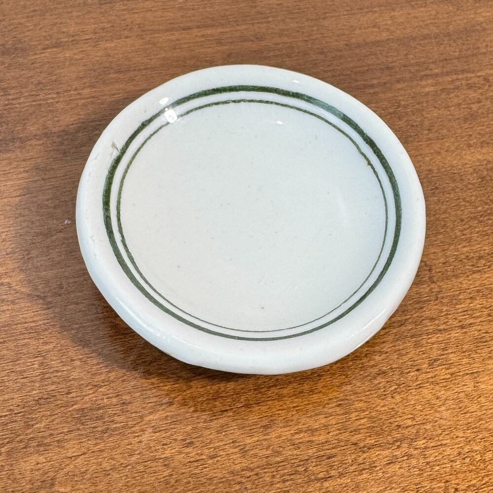 Vintage Restaurant Ware Butter Pat Green Band Chunky 3" R90